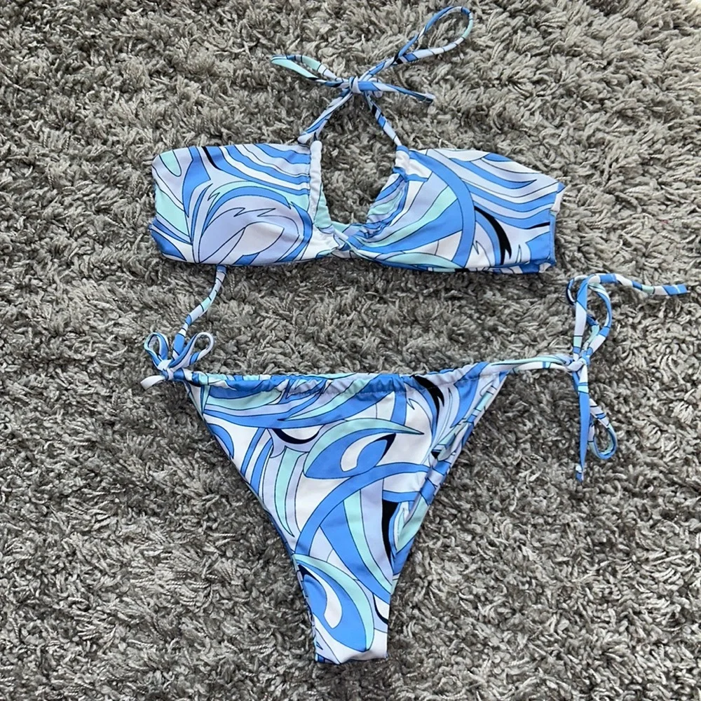 SHEIN Blue Pattern Bikini M - Picture 1 of 5